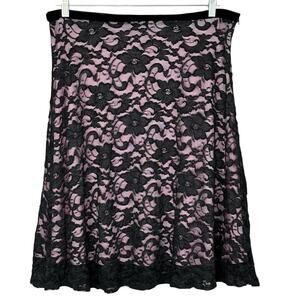 Vtg 90s Midi Skirt Lace Overlay Whimsigoth Fairy Pastel Goth Black Pink Size 16